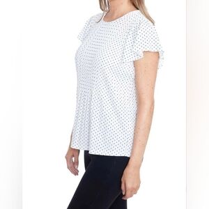 Philosophy White Polka Dot Flutter Short Sleeve Blouse M